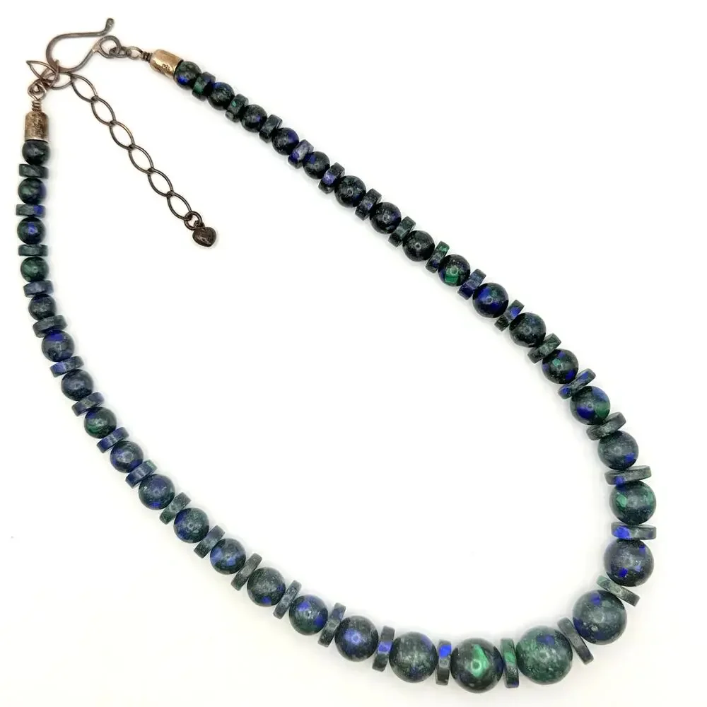Jay King DTR Sterling Azurite Malachite Graduated Bead Necklace 18